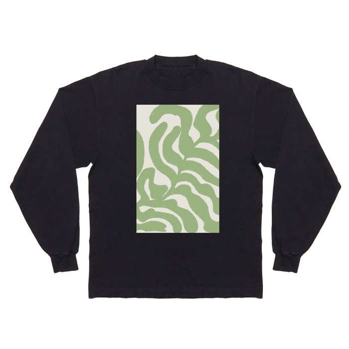 Sage Green Minimal Matisse Plant Long Sleeve T Shirt