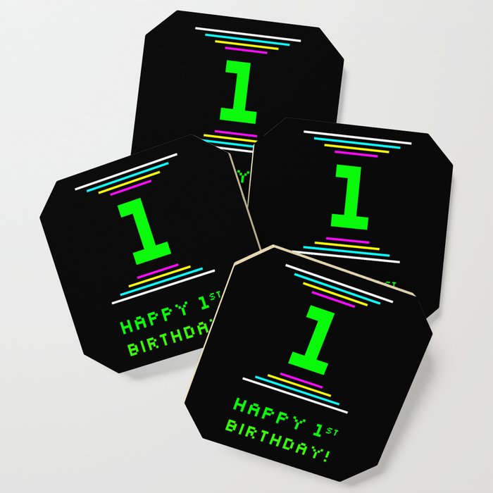 1st Birthday - Nerdy Geeky Pixelated 8-Bit Computing Graphics Inspired Look Coaster