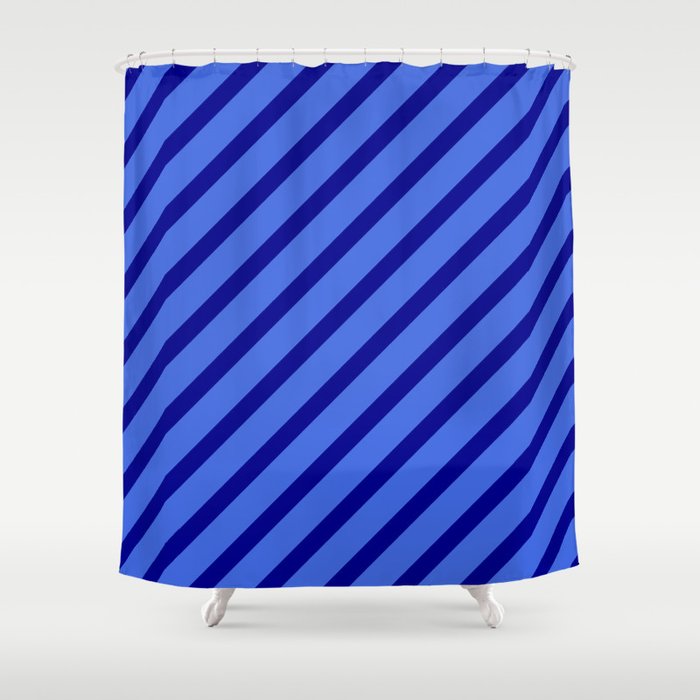 Royal Blue & Dark Blue Colored Stripes Pattern Shower Curtain