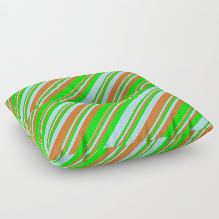 Chocolate, Lime & Light Blue Colored Lined/Striped Pattern Floor Pillow