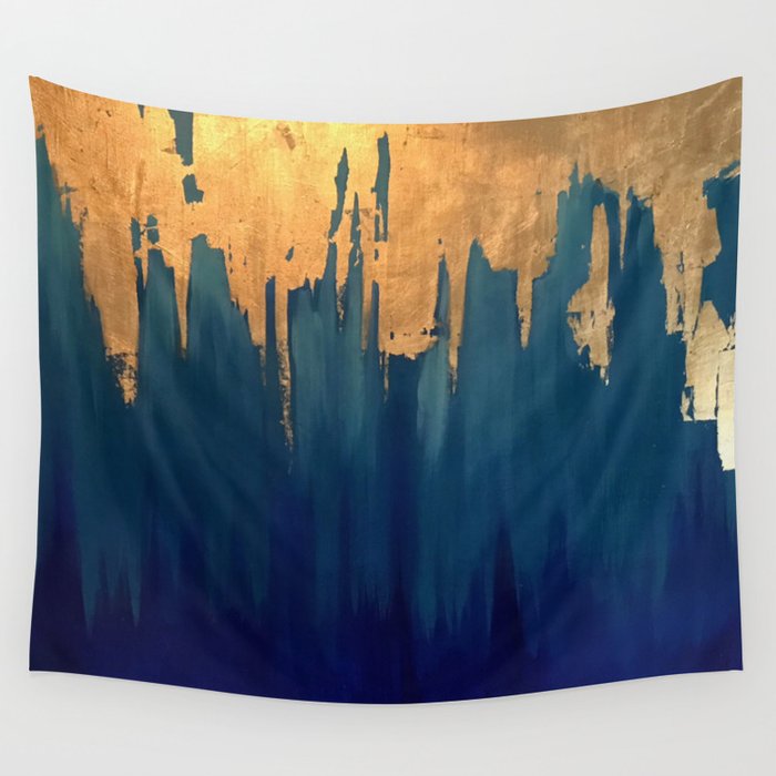 Gold Leaf Blue Abstract Wall Tapestry by Tina Salazar Society6