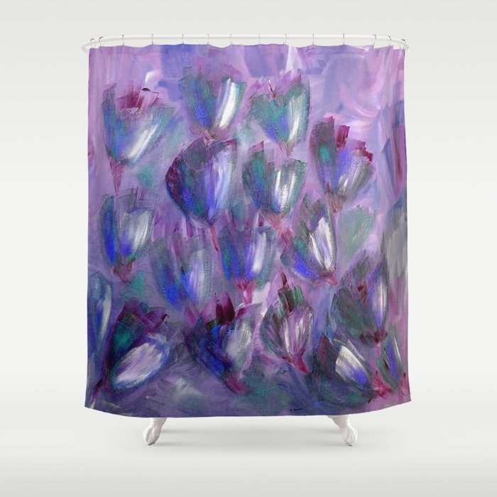 Purple, Red and Blue Abstract Flowers Shower Curtain