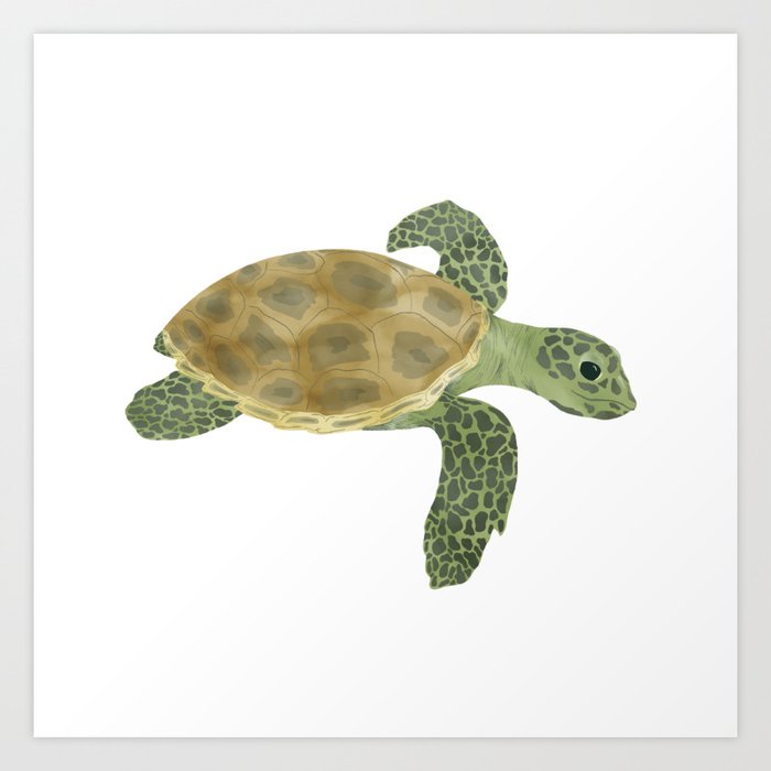 sea ​​turtle cartoon in digital painting Art Print