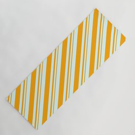 [ Thumbnail: Light Cyan and Orange Colored Lined/Striped Pattern Yoga Mat ]
