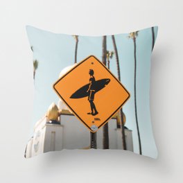 Surfer Crossing at Swami's Beach Throw Pillow