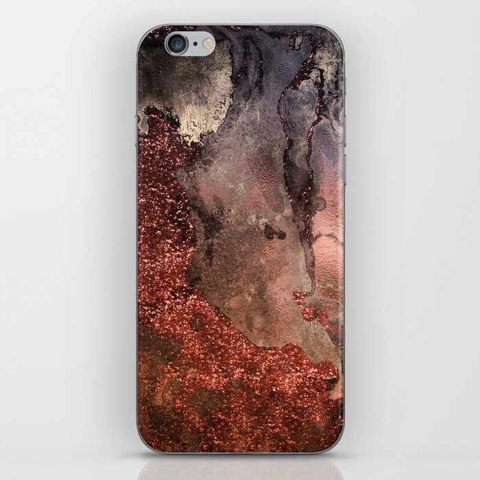 Copper Glitter Stone and Ink Abstract Gem Glamour Marble iPhone Skin