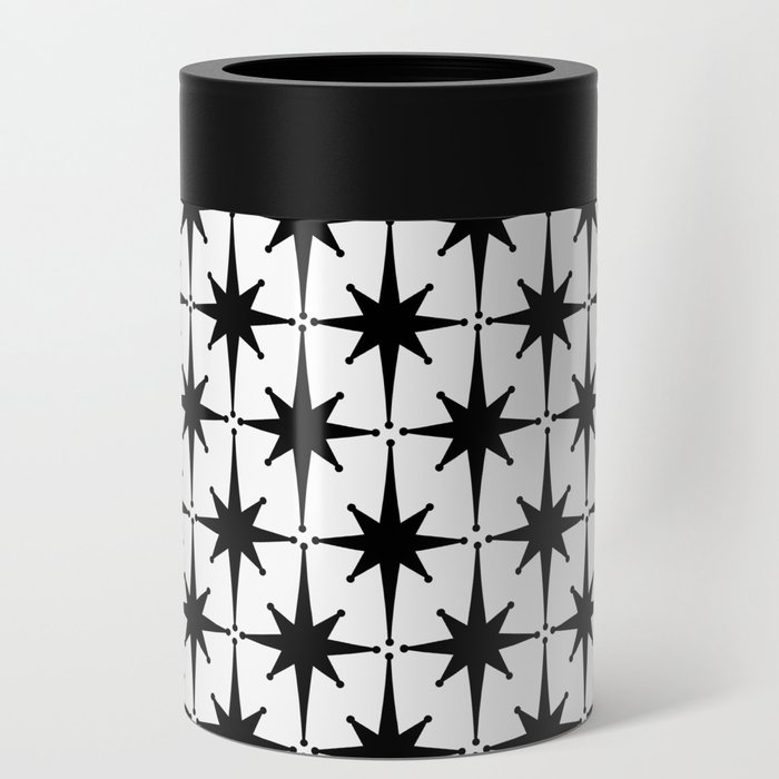 Midcentury Modern Atomic Starburst Pattern in Black and White Can Cooler