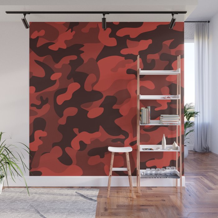 Camouflage Red and Black Pattern Wall Mural