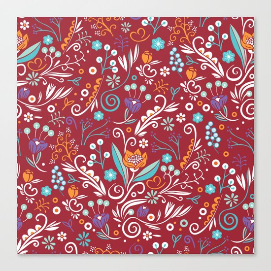 Flower circle pattern, red Canvas Print