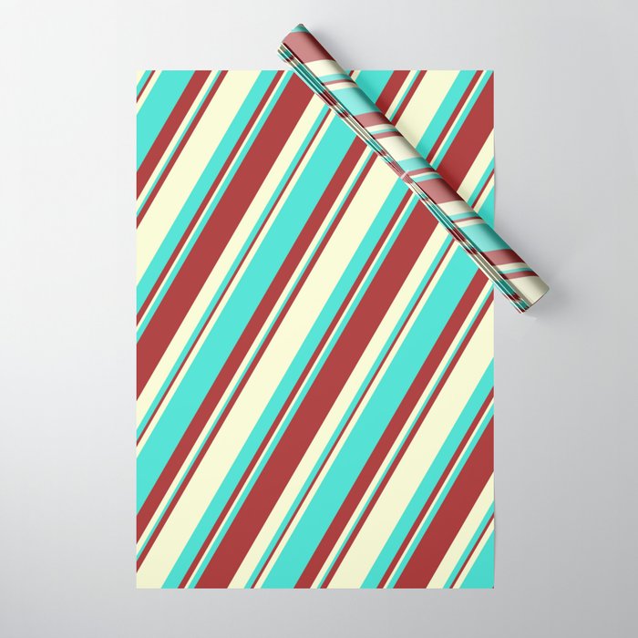 Brown, Light Yellow, and Turquoise Colored Lined Pattern Wrapping Paper