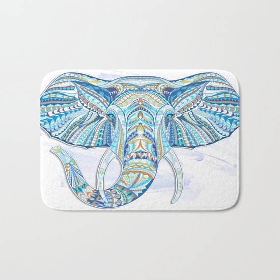 Blue Ethnic Elephant Bath Mat