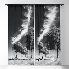 The road less travels; streaks of clouds and trees with lone figure on lonely Tuscan road travel black and white zen photograph - photography - photographs Blackout Curtain
