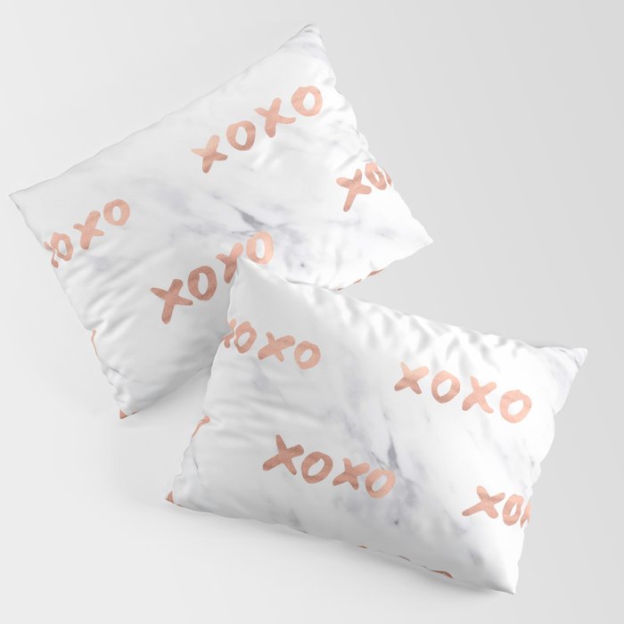 XOXO Text Rose Gold on Marble Pillow Sham