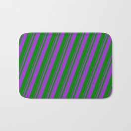 [ Thumbnail: Dark Orchid & Green Colored Lined/Striped Pattern Bath Mat ]