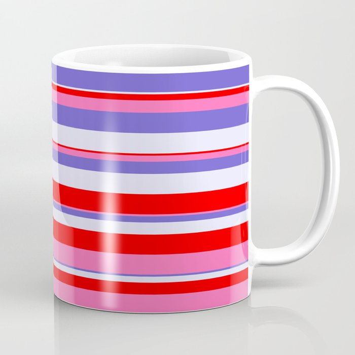Slate Blue, Lavender, Red & Hot Pink Colored Stripes/Lines Pattern Coffee Mug