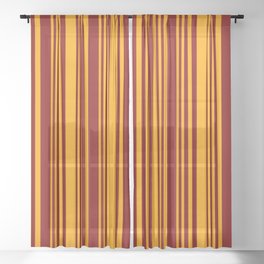 [ Thumbnail: Maroon and Orange Colored Stripes Pattern Sheer Curtain ]