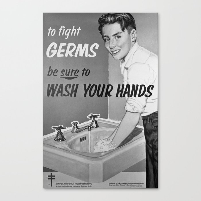 Wash Your Hands to Fight Germs: Classic Virus Awareness Retro Poster Canvas Print