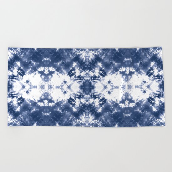 Shibori Tie Dye Indigo Blue Beach Towel