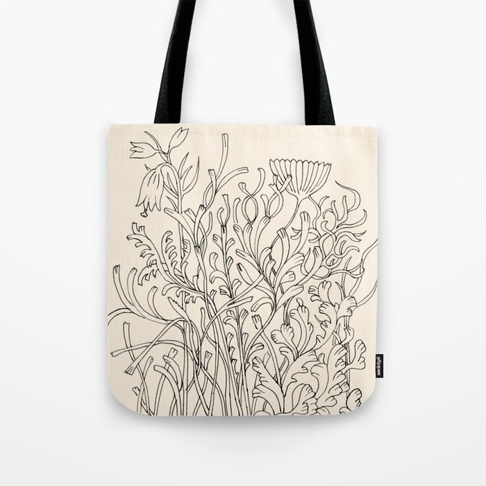 Meadow Flowers in Ink Line Tote Bag