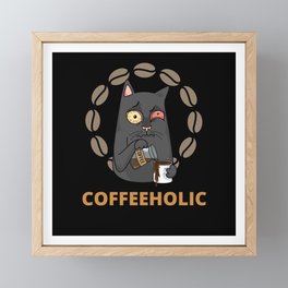 Cat coffeeholic with cup of coffee Framed Mini Art Print