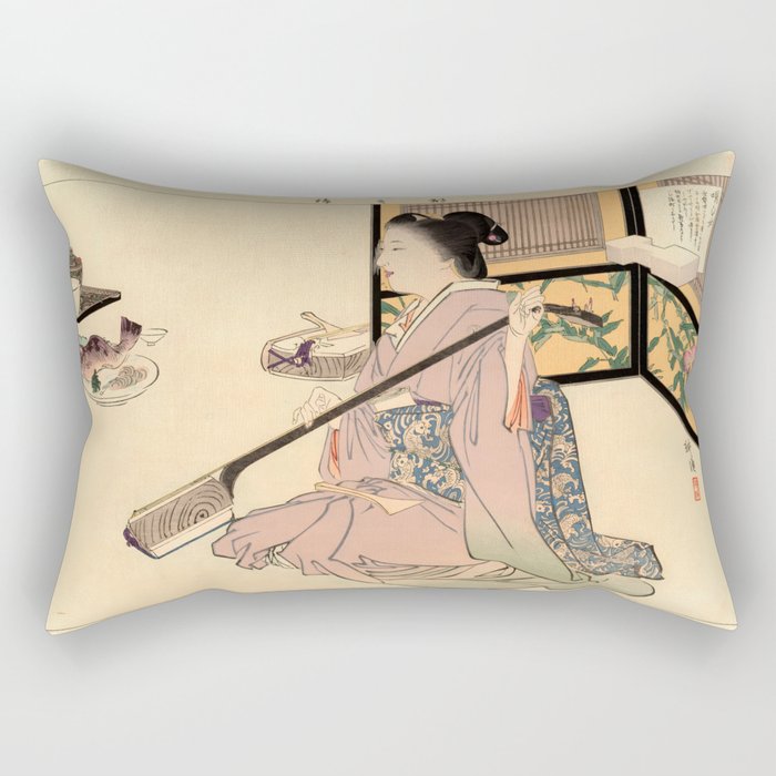 Geisha Tuning a Shamisen (Tsukioka Kogyo) Rectangular Pillow