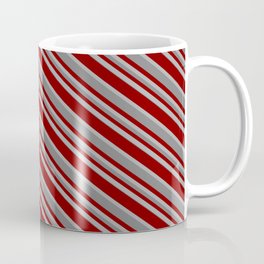 [ Thumbnail: Maroon, Dark Grey & Gray Colored Lined Pattern Coffee Mug ]