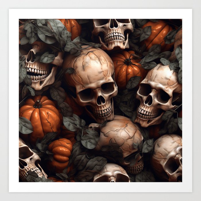 Skulls and Pumpkins Art Print