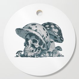 black and white ghost mushroom skull illustration Cutting Board