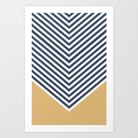 Gold & Navy Chevron Art Print