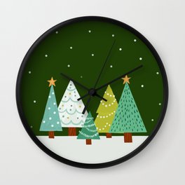 Holly Jolly Christmas Trees - Green Wall Clock
