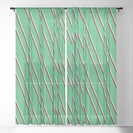 [ Thumbnail: Sea Green, Light Gray, and Maroon Colored Lined Pattern Sheer Curtain ]