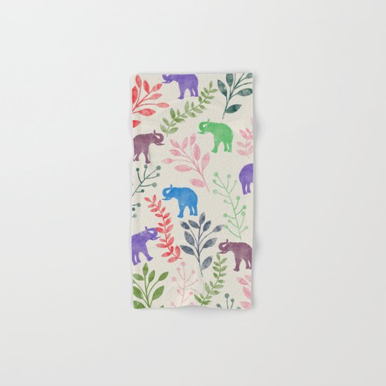 Watercolor Flowers & Elephants Hand & Bath Towel