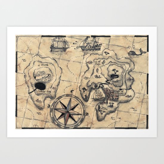 Old Nautical Map Art Print