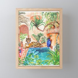 Tiger by the pool Framed Mini Art Print