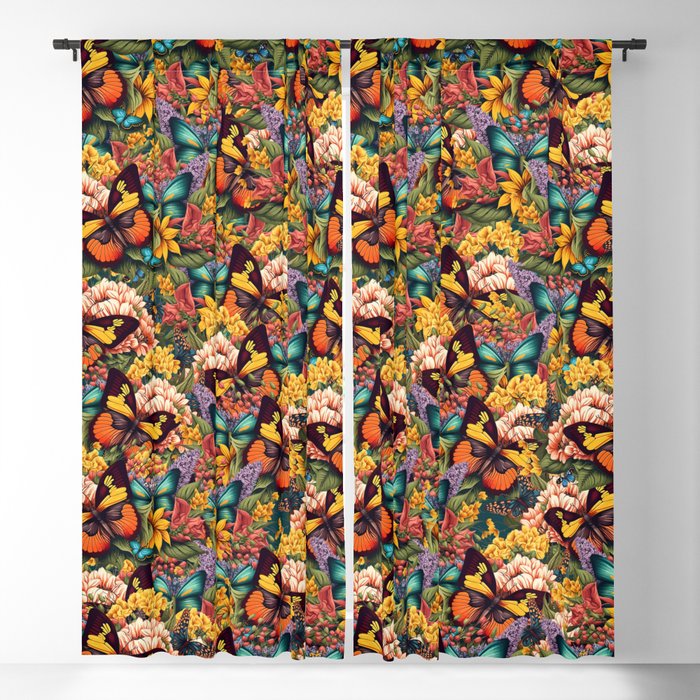 Butterfly Floral Chintz Pattern Blackout Curtain