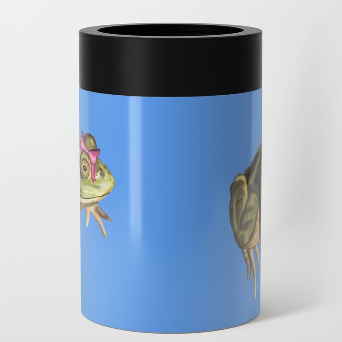 Girly American Bullfrog with Pink Bow Can Cooler