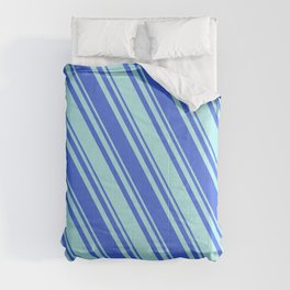[ Thumbnail: Royal Blue & Turquoise Colored Lined/Striped Pattern Comforter ]