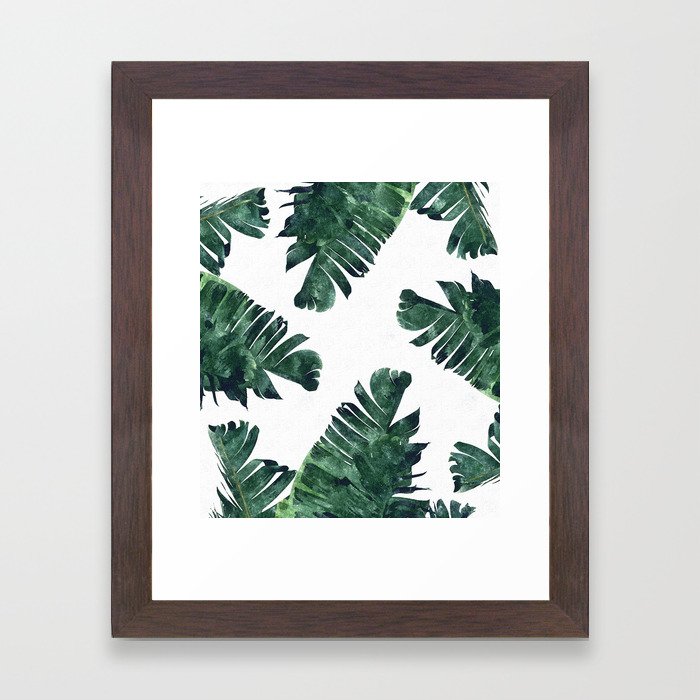Banana Leaf Watercolor Painting, Tropical Nature Botanical Palm Illustration Bohemian Minimal Luxe Framed Art Print