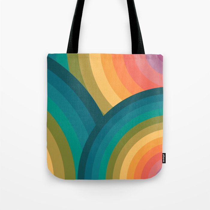 Overlapping Retro Rainbows Cool to Warm Colors Tote Bag