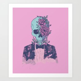  Pink/Blue Floral Skull Man Art Print