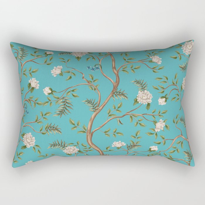 Design with white peonies trees in chinoiserie style. Interior hand drawn Rectangular Pillow