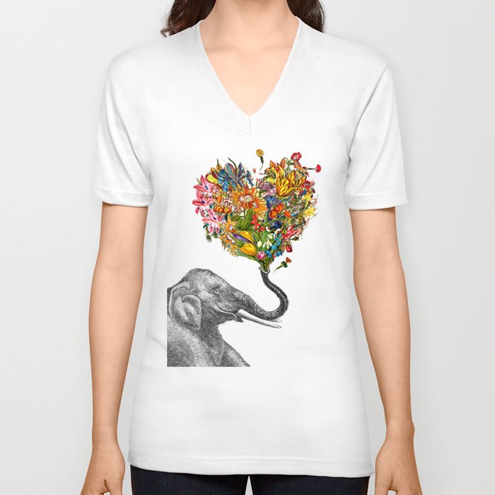 Happy Elephant  V Neck T Shirt