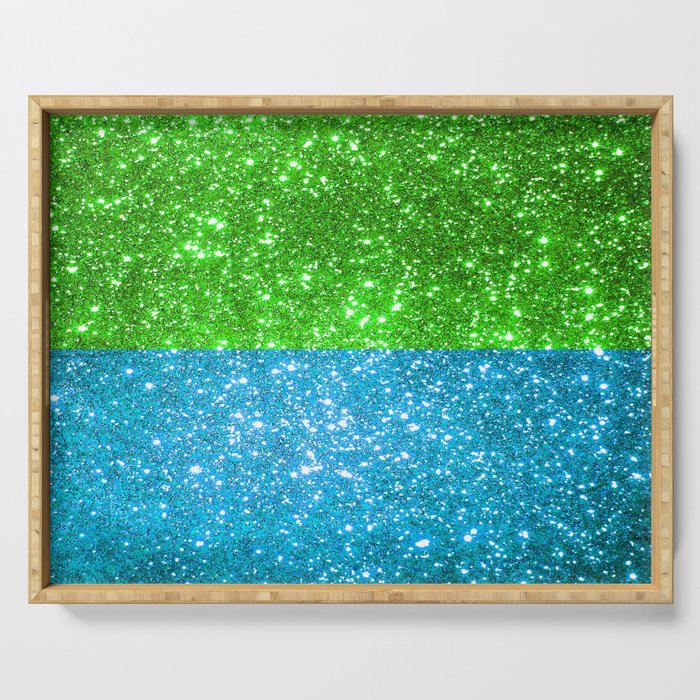 Blue And Green Glitter Trendy Collection Serving Tray
