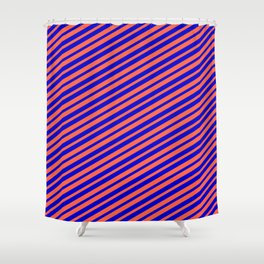 [ Thumbnail: Red and Blue Colored Lines Pattern Shower Curtain ]