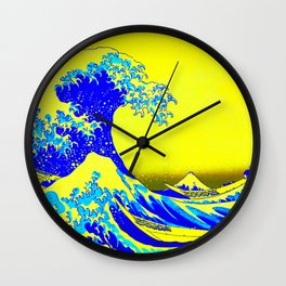 The Great Wave Remix in Yellow Wall Clock
