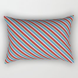 [ Thumbnail: Blue, Mint Cream, Red, and Green Colored Stripes/Lines Pattern Rectangular Pillow ]