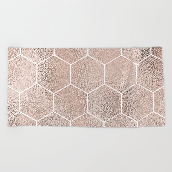 Rose gold foil honeycomb geometric Beach Towel