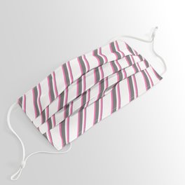 [ Thumbnail: White, Hot Pink & Dim Gray Colored Striped Pattern Face Mask ]
