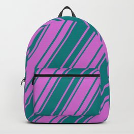 [ Thumbnail: Orchid and Teal Colored Stripes/Lines Pattern Backpack ]