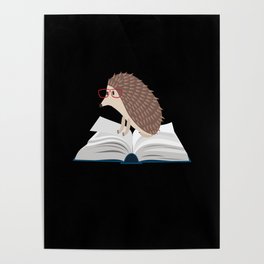 Hedgehog Book Sweet Cute Autumn Poster